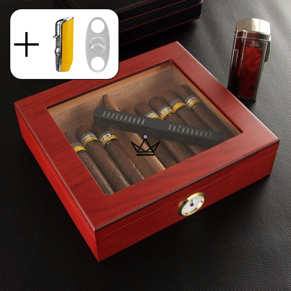 Cave à cigares JANGO — vitrée 20 cigares, cèdre espagnol & humidificateur