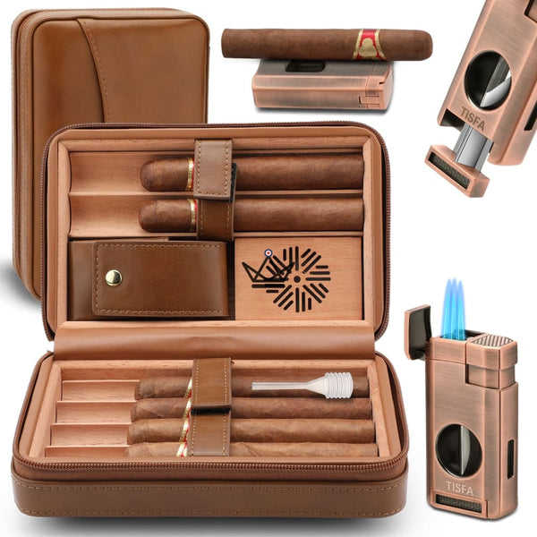 Pack Cave à cigare de voyage en cuir + Briquet - TISFA STYLE - - cave a cigare - Cadeau, Noël, Anniversaire, Original - Atelier Atypique