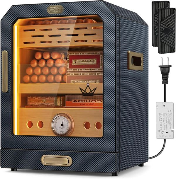 Cave à cigares Prestige Cedar Lux — cèdre, LED tactile, 100-150 cigares, tiroir vitré, 2 humidificateurs, hygromètre façade, Noyer ou Carbone – 15/15