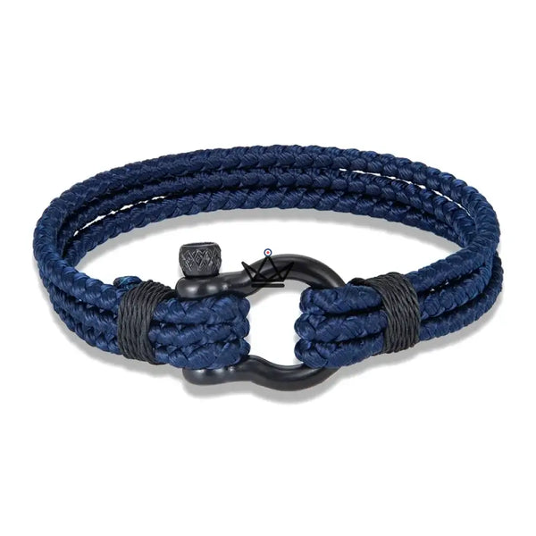 Bracelet cordage tressé à manille marine en acier noir — BOSCO, Bleu marine / S
