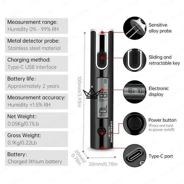 Hygromètre Digital à Sonde pour Cigare - Hygro Probe —