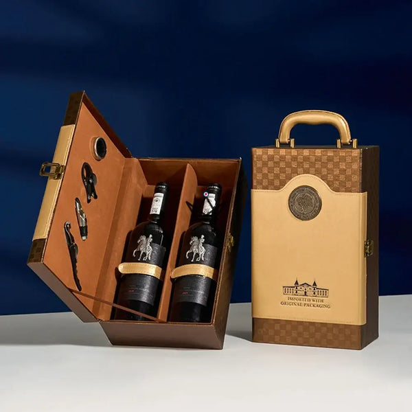 Coffret 2 bouteilles de vin avec accessoires de sommelier — SOMMELIER, Damier sable