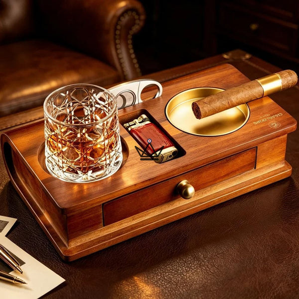 Cendrier Cigare Bois Massif Emplacement Whisky Tiroir — Whisky Butler – 5/15