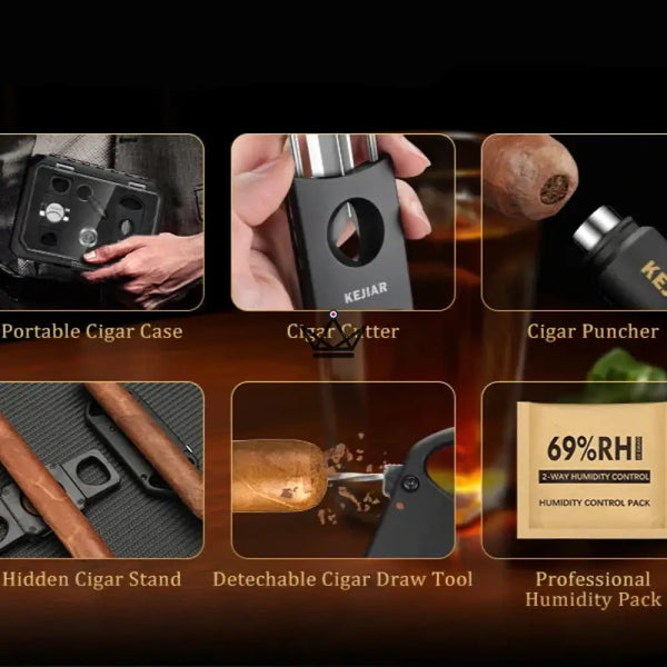 Coffret voyage cigare New Origin — mini-humidor portable, hygromètre & 5 accessoires intégrés – 15/16