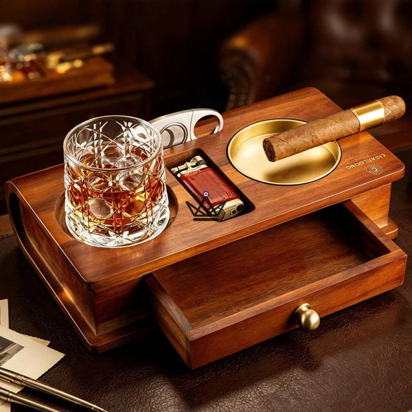 Cendrier Cigare Bois Massif Emplacement Whisky Tiroir — Whisky Butler – 4/15