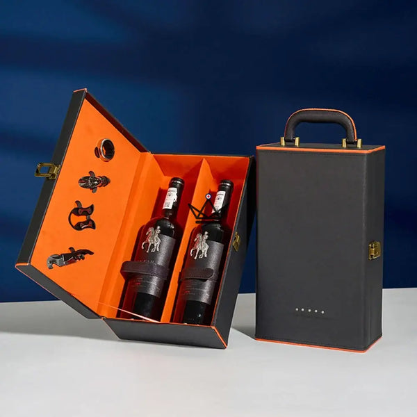 Coffret 2 bouteilles de vin avec accessoires de sommelier — SOMMELIER, Noir & orange