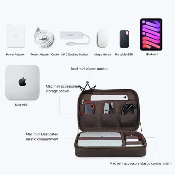 Housse sacoche en cuir pour Apple Mac Mini Personnalisable - Voyageur MacPod - - housse PC personnalisable - Cadeau, Noël, Anniversaire, Original - Atelier Atypique