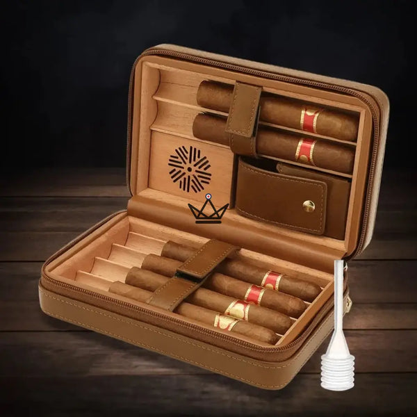 Pack Cave à cigare de voyage en cuir + Briquet — TISFA STYLE, Marron / SOLO (sans briquet)