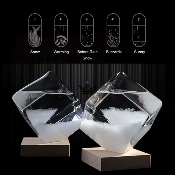 Baromètre à cristaux cube en verre sur socle bois - GIVRE