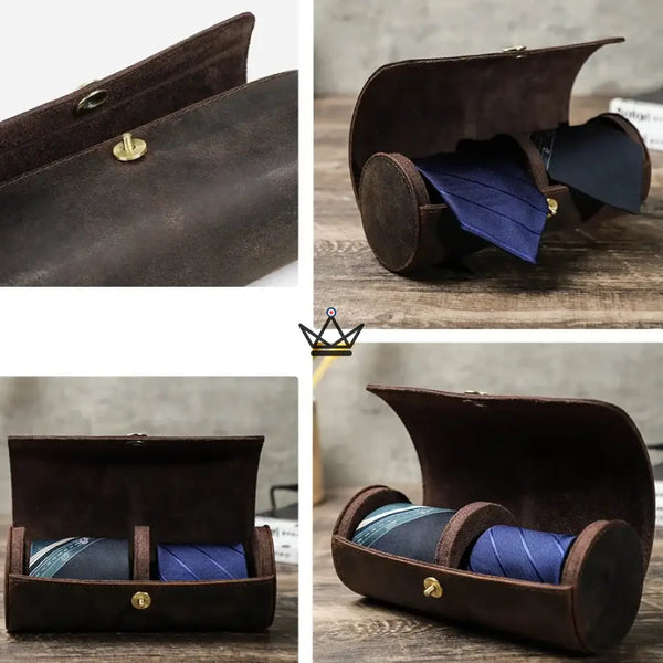 Étui à cravates en cuir personnalisable, 1 ou 2 cravates — Voyageur ASCOT – 6/15