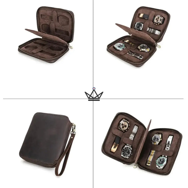 Étui Voyage Montres personnalisable – Voyageur Keeper — Cuir Pleine Fleur, 4 Tailles : 2 à 8 Montres – 19/20