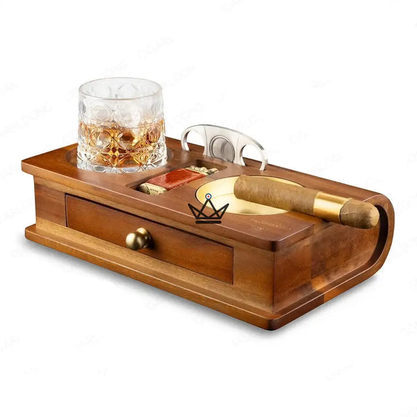 Cendrier Cigare Bois Massif Emplacement Whisky Tiroir — Whisky Butler – 11/15
