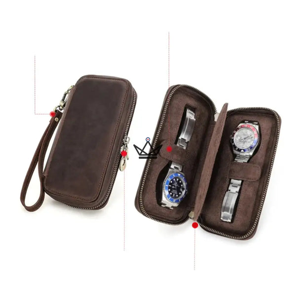 Étui Voyage Montres personnalisable – Voyageur Keeper — Cuir Pleine Fleur, 4 Tailles : 2 à 8 Montres – 8/20