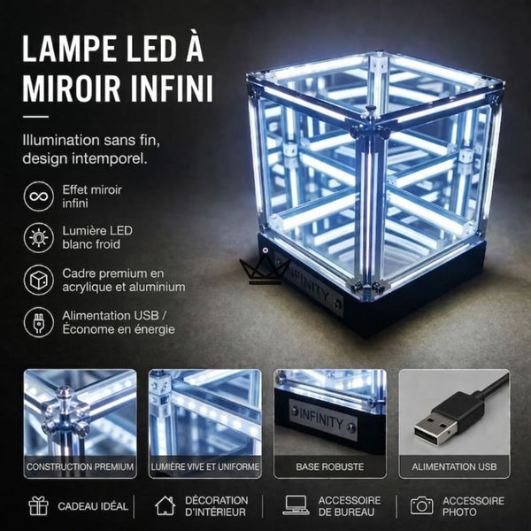 Lampe hypercube LED effet miroir infini rechargeable - QUANTA