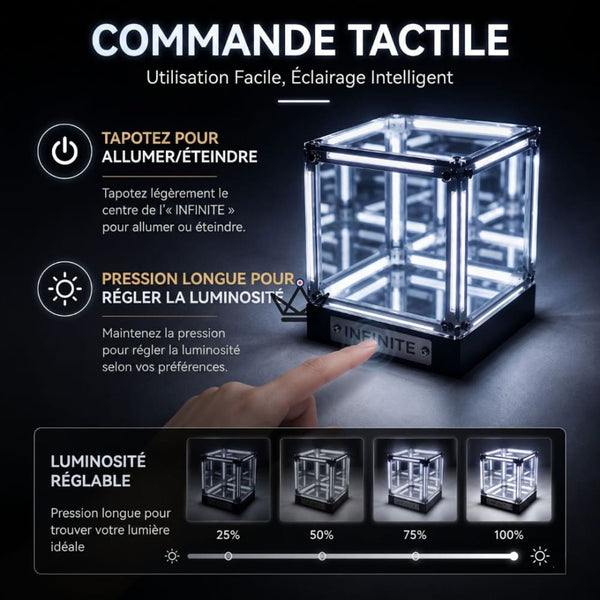 Lampe hypercube LED effet miroir infini rechargeable - QUANTA