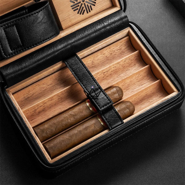 Pack Cave à cigare de voyage en cuir + Briquet - TISFA STYLE - - cave a cigare - Cadeau, Noël, Anniversaire, Original, Fête des pères, fête des mères - Atelier Atypique