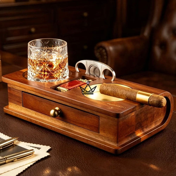 Cendrier Cigare Bois Massif Emplacement Whisky Tiroir — Whisky Butler – 10/15