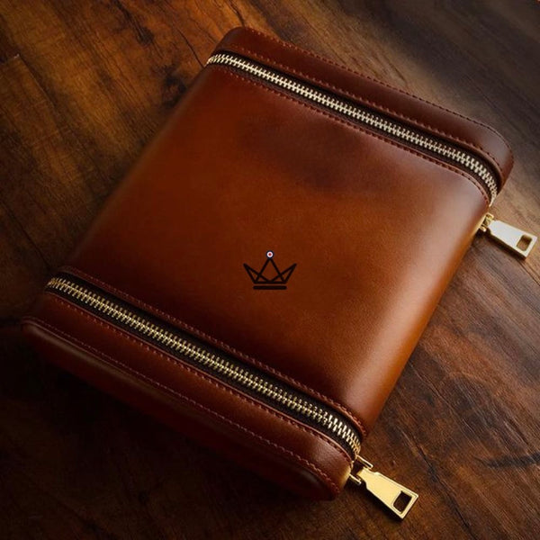 Etui de voyage cuir COHIBA ZIPY - 6 cigares portable luxe cadeau homme indispensable humidificateur inclus marron chocolat