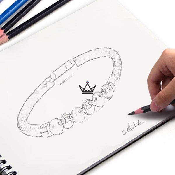 Bracelet en cuir tressé à fermoir magnétique - Leather Pearl - - bracelet - Cadeau, Noël, Anniversaire, Original - Atelier Atypique