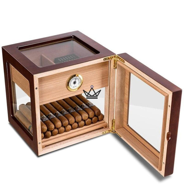 Cave à Cigare - CRYSTAL CUBE ultra luxe en verre classe original porte ouverte