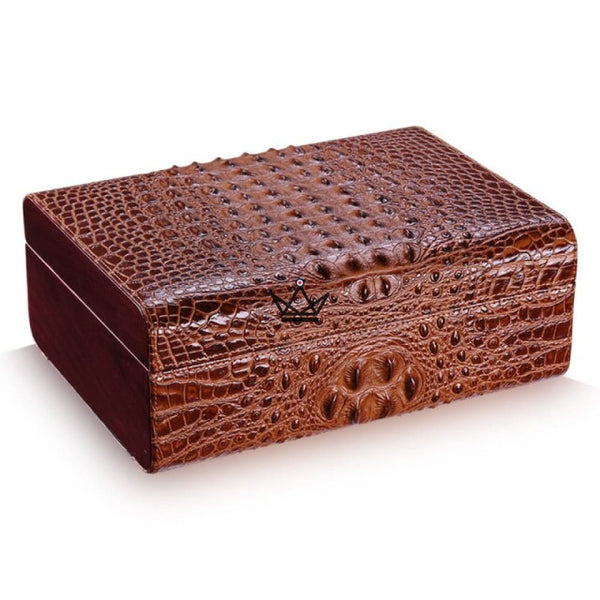 Cave à cigare vitrée - APEX cuir crocodile luxe cohiba humidificateur marron