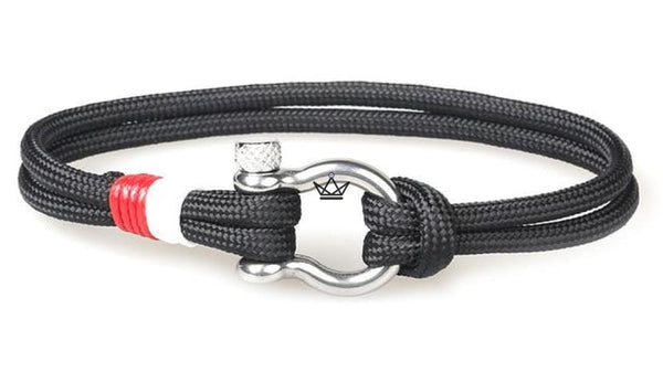 Bracelet manille marine argentée et cordage — HADOCK, 1 bracelet / Noir