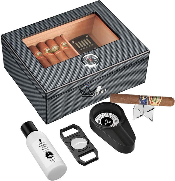 Cave Cigares Fibre Carbone avec accessoires, 60 cigares - SHADOW PRESTIGE