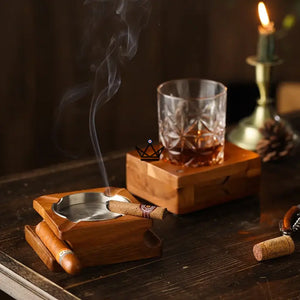Set Cendrier Cigare - Authentica Wood -  - cendrier - Cadeau, Noël, Anniversaire, Original, Fête des pères, fête des mères - Atelier Atypique