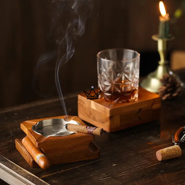 Set Cendrier Cigare - Authentica Wood -  - cendrier - Cadeau, Noël, Anniversaire, Original, Fête des pères, fête des mères - Atelier Atypique