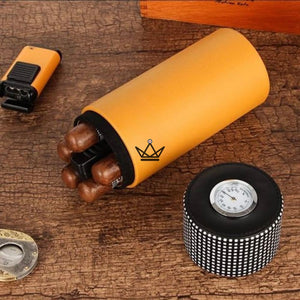 Cave à cigares ORBAL PRIME — cylindrique cuir & cèdre, 5 à 10 cigares | hygromètre inclus
