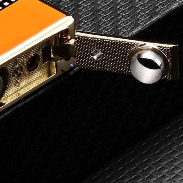 Briquet Chalumeau COHIBA - GAMBIT noir jaune rechargeable silex luxe poinçon ouvert