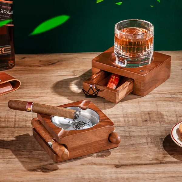Set Cendrier Cigare - Authentica Wood -  - cendrier - Cadeau, Noël, Anniversaire, Original, Fête des pères, fête des mères - Atelier Atypique