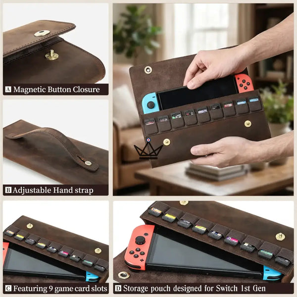 Étui Cuir personnalisable Nintendo Switch 1ʳᵉ & 2ᵉ génération — VOYAGEUR Mario