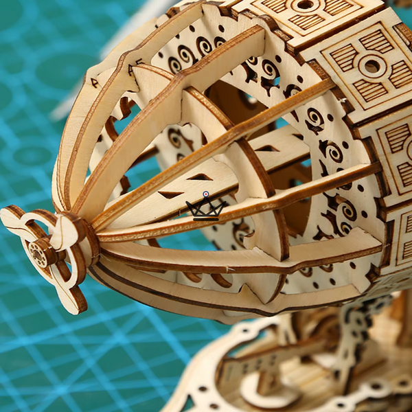 Puzzle 3D en bois dirigeable steampunk sur chariot à construire - ZÉPHYRE