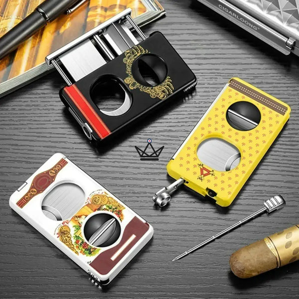 Coupe-Cigare Elite Slice — 3 Coupes en 1 (Droite, V, Poinçon), Acier Inoxydable & Résine Premium, 6 Finitions, Coffret Cadeau Inclus