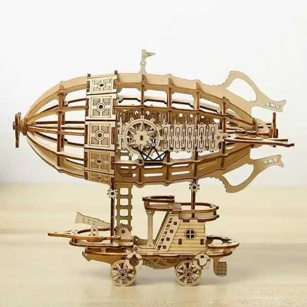 Puzzle 3D en bois dirigeable steampunk sur chariot à construire - ZÉPHYRE