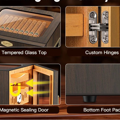 Cave à cigares de luxe en cèdre espagnol – Crown Prestige - [] - cave cigare - Cadeau, Noël, Anniversaire, Original, Fête des pères, fête des mères - Atelier Atypique