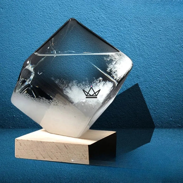 Baromètre à cristaux cube en verre sur socle bois - GIVRE
