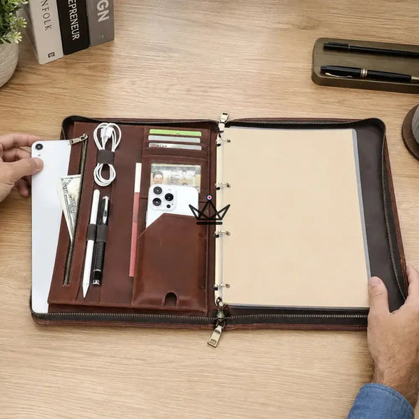Conférencier A4 en Cuir personnalisable — iPad Pro & classeur — VOYAGEUR PadFolio