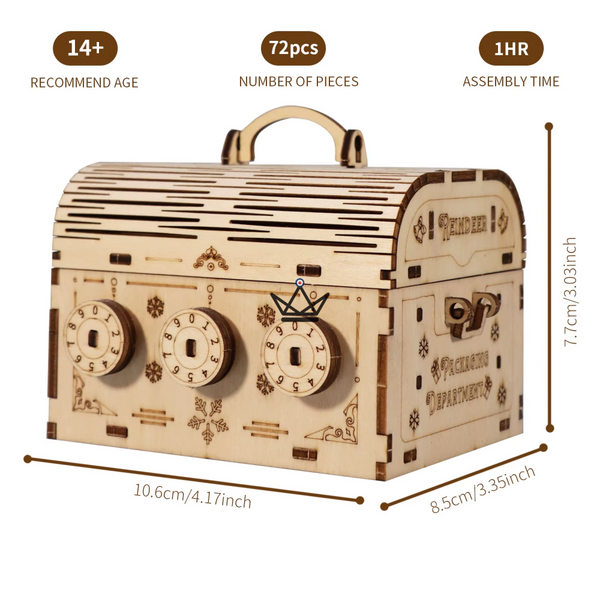 Puzzle 3D bois malle à code de voyage, 3 molettes - ESCALE