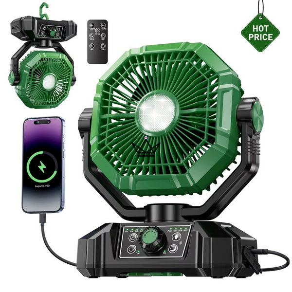 Ventilateur portable sur batterie NOELY — 20 000 mAh, LED & Power Bank