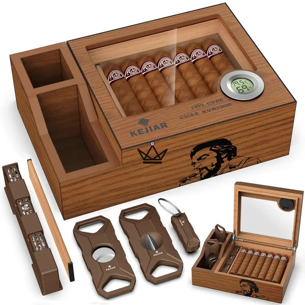 Cave à cigares avec accessoires – Coffret Prestige Libertador - [] - cave a cigare - Cadeau, Noël, Anniversaire, Original, Fête des pères, fête des mères - Atelier Atypique