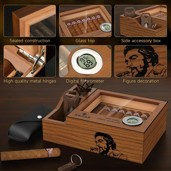 Cave à cigares avec accessoires – Coffret Prestige Libertador - [] - cave a cigare - Cadeau, Noël, Anniversaire, Original, Fête des pères, fête des mères - Atelier Atypique