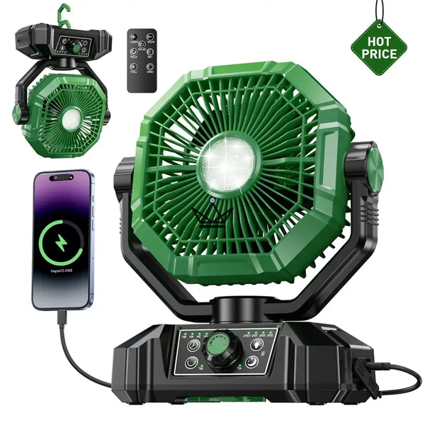 Ventilateur portable sur batterie NOELY — 20 000 mAh, LED & Power Bank
