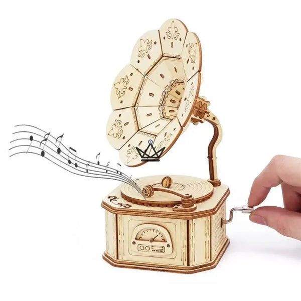 Puzzle 3D en bois gramophone boîte à musique à manivelle - SÉRÉNADE