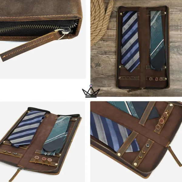 Etui à cravates en cuir personnalisable - Voyageur Windsor - [] - etui cravate personnalisable - Cadeau, Noël, Anniversaire, Original, Fête des pères, fête des mères - Atelier Atypique