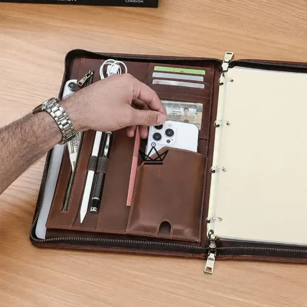 Conférencier A4 en Cuir personnalisable — iPad Pro & classeur — VOYAGEUR PadFolio