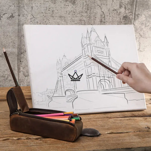 Trousse en Cuir personnalisable - Crayons & stylos- VOYAGEUR Sketch