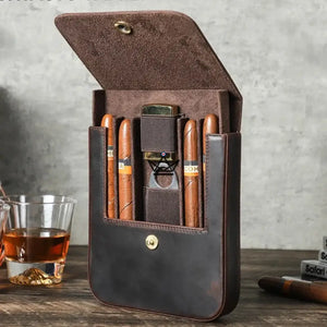Étui à cigares en cuir personnalisable - Voyageur Quad -  - etui cigare personnalisable - Cadeau, Noël, Anniversaire, Original, Fête des pères, fête des mères - Atelier Atypique