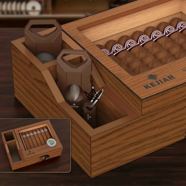 Cave à cigares avec accessoires – Coffret Prestige Libertador - [] - cave a cigare - Cadeau, Noël, Anniversaire, Original, Fête des pères, fête des mères - Atelier Atypique